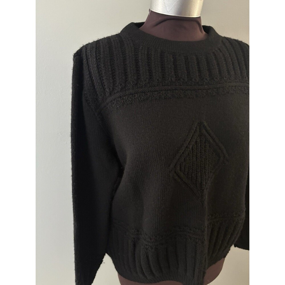 St John Sport by Marie Black Cable Knit Sweater Size Large Black Chunky Thick